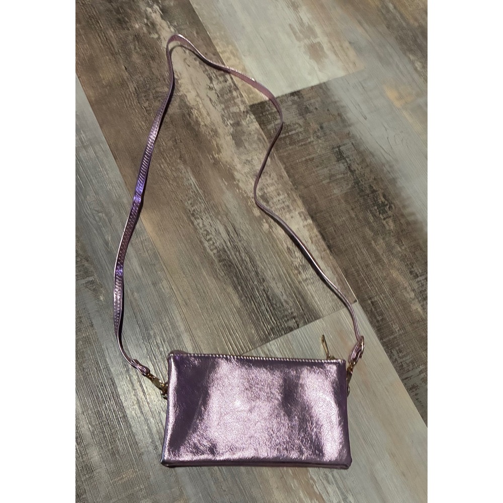 Caroline Hill Metallic Lavender Crossbody Bag Purple Faux Leather Wallet Clutch